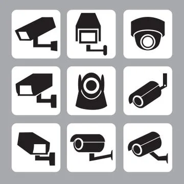 Collection of CCTV and security camera vector icon Stock Illustration