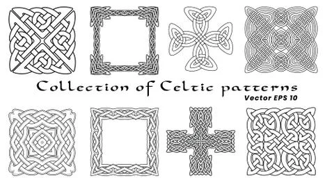 Collection of Celtic patterns on a white background. Isolated. A set of eight Stock Illustration