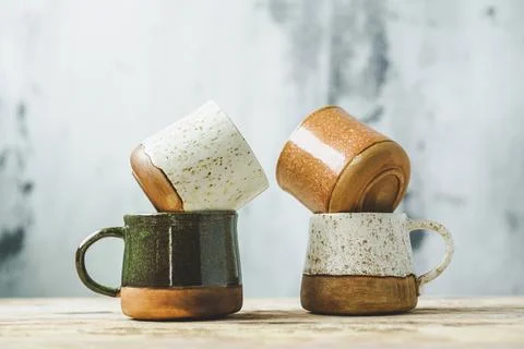 Collection of ceramic mugs Stock Photos