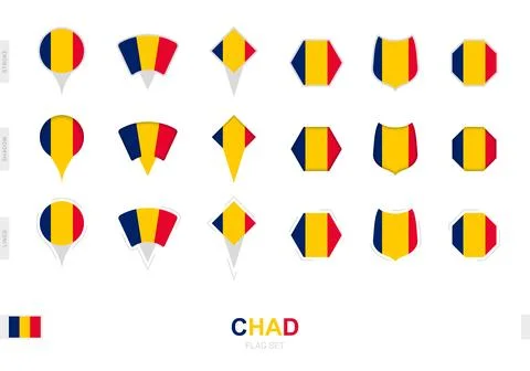 Collection of the Chad flag in different shapes and with three different ef.. Stock Illustration