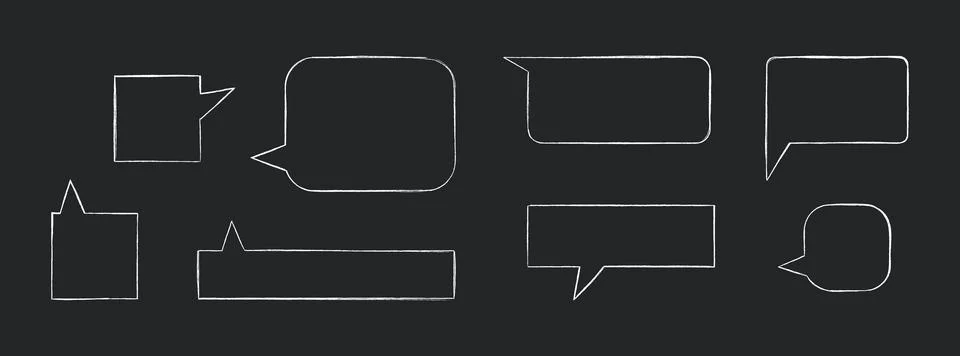 Collection of chalk speech bubbles on dark beckground. Stock Illustration