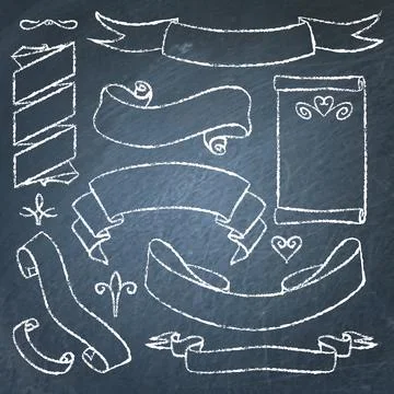 Collection of chalkboard banners Stock Illustration