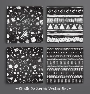 Collection of chalked seamless patterns Stock Illustration
