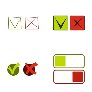 Collection of check marks and cross symbols for ui design Stockillustratie