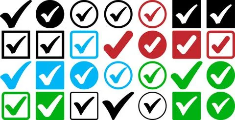 Collection of Check Marks and Tick Icons Representing Approval and Confirmation Illustrazione stock