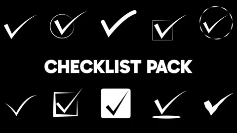 Collection of check shapes with various styles and isolated black background Stock Footage 248045274