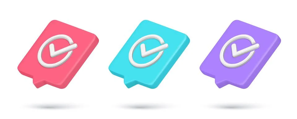 Collection checkmark in circle complete done ok 3d icon realistic vector illu Stock Illustration