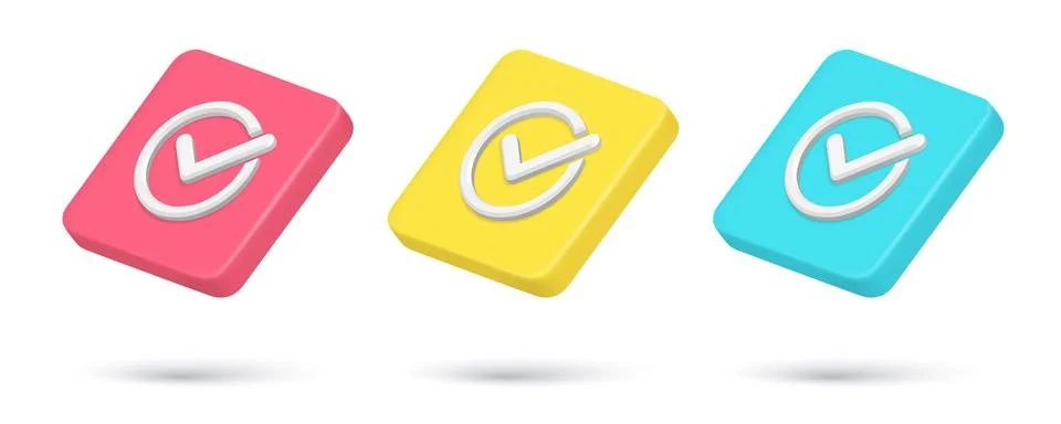 Collection checkmark in circle complete done ok 3d icon realistic vector illu Stock Illustration