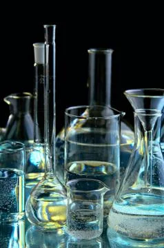 Collection of the chemical flasks Stock Photos