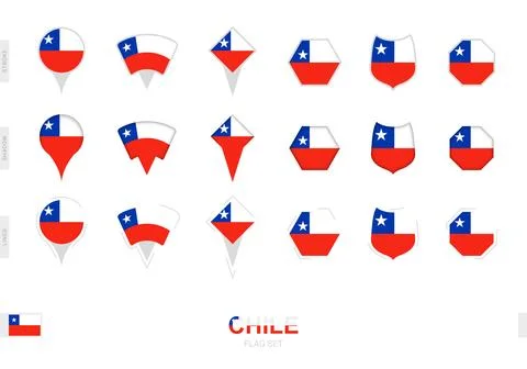 Collection of the Chile flag in different shapes and with three different e.. Stock Illustration