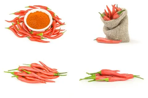 Collection of chilli cayenne pepper over a white background 스톡 사진