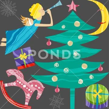 Collection of Christmas and New Year elements. Vector flat design with texture Stock Illustration