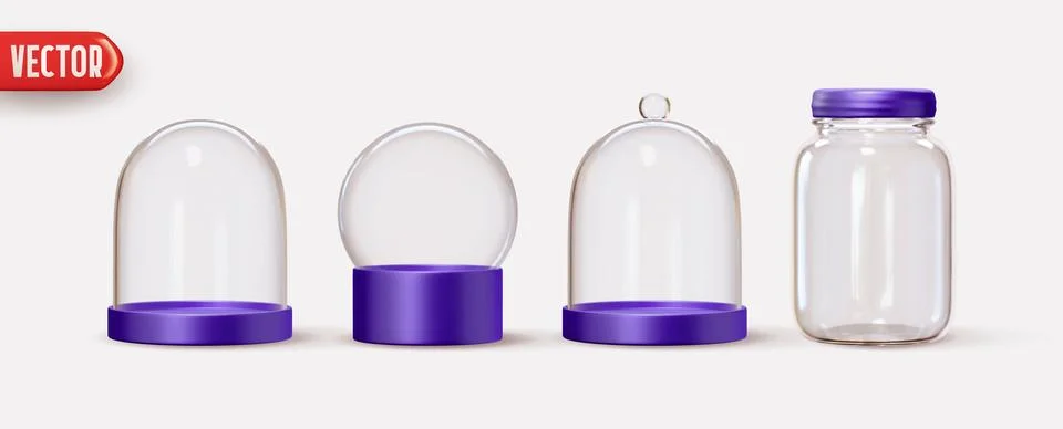 Collection Christmas decorative objects in realistic 3d design of empty glass Stock Illustration