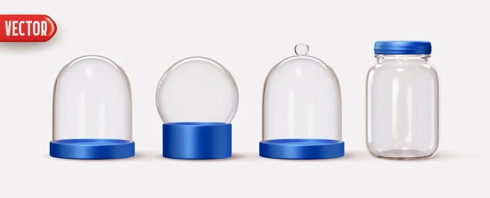 Collection Christmas decorative objects in realistic 3d design of empty glass Stock Illustration