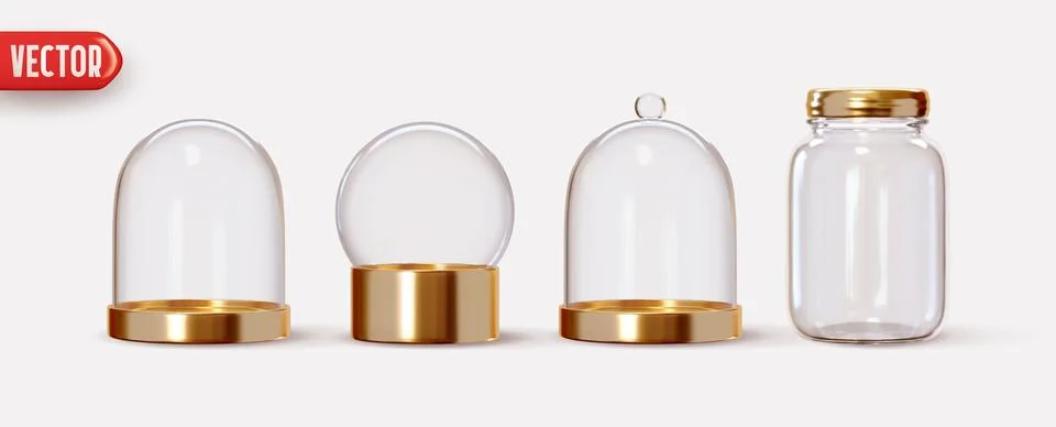 Collection Christmas decorative objects in realistic 3d design of empty glass Stock Illustration