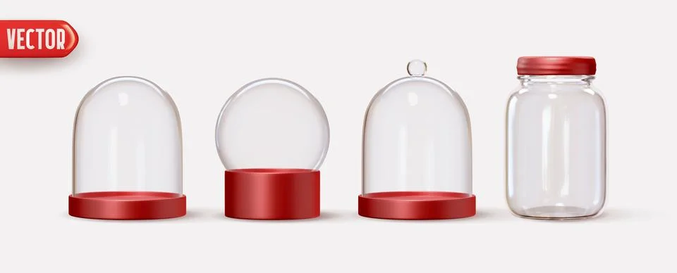 Collection Christmas decorative objects in realistic 3d design of empty glass Stock Illustration