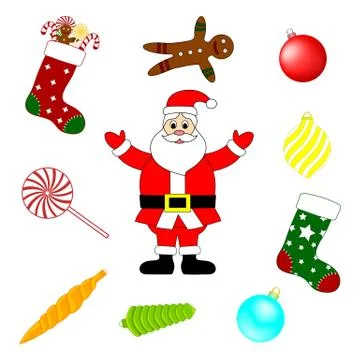 Collection of Christmas Elements. Set of New Year Traditional Symbols. Vector Stock Illustration