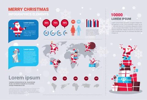 Collection Of Christmas Infographic Elements With Winter Holidays Decorations Stock Illustration