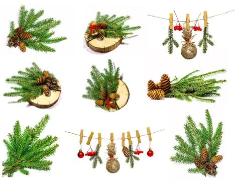 Collection of Christmas objects isolated on white Stock Photos