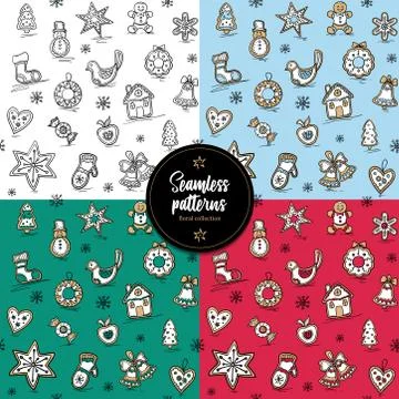 Collection of Christmas patterns with Gingerbreads. Stock Illustration