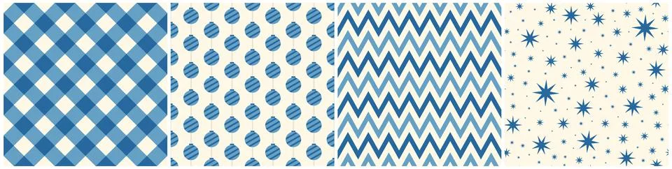 Collection of christmas seamless patterns. Vector holiday blue backgrounds with Иллюстрация