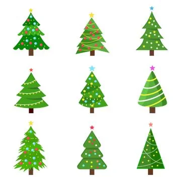 Collection of Christmas trees. modern flat design. vector illustration Illustrazione stock