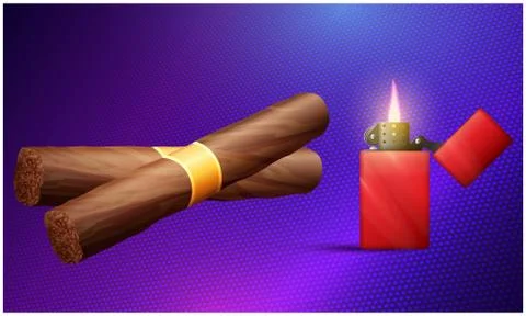 Collection of cigar with light box on dark background Illustrazione stock