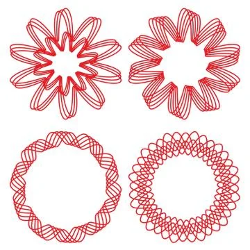 Collection of circle design elements, red outline geometric shapes Illustrazione stock