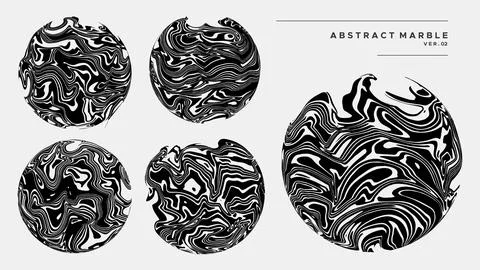 Collection of circle fluid marble design. Abstract oil ink design template set. Stock Illustration