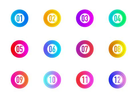 Collection circles bullet point triangle flags isolated on white background.  Stock Illustration