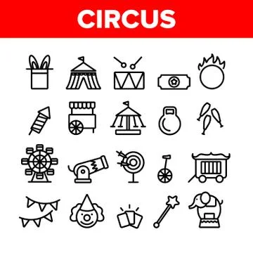 Collection Circus Show Elements Vector Icons Set Illustrazione stock