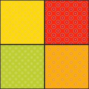 Collection of citrus seamless patterns, grapefruit, lime, lemon and orange イラスト素材