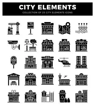 Collection of city element icons. Stock Illustration