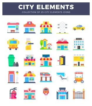Collection of city elements icons. graphic design Stock Illustration
