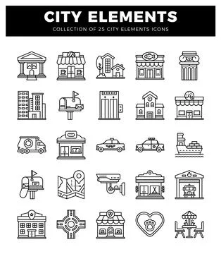 Collection of city elements icons. Stockillustratie