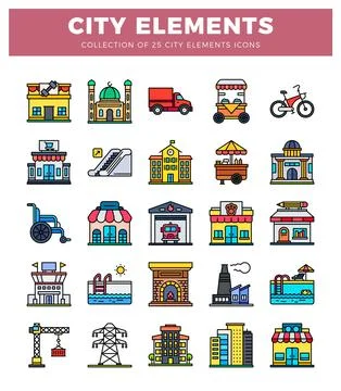 Collection of city elements icons. vector graphics 스톡 일러스트