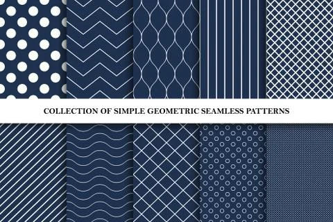 Collection of classic seamless simple patterns - vector geometric backgrounds Stock Illustration