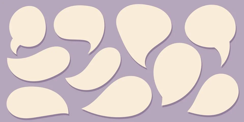 Collection of clean handdrawn speech bubbles isolated on a violet background. Stock Illustration