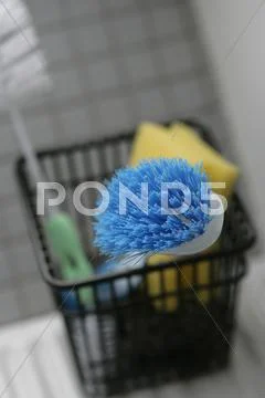 Collection of cleaning utensils Stock Photos