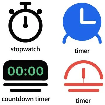 Collection of clock and stopwatch outline icons. Stock Illustration