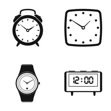 Collection of clocks showing different time devices Stock Illustration