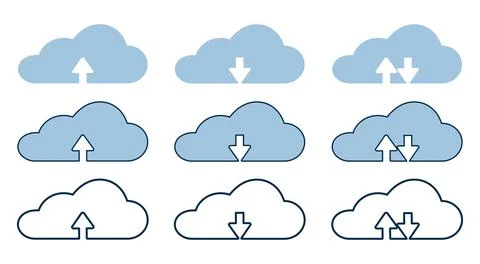 Collection cloud with arrow line icon. Upload and download cloud arrow vector Stock Illustration