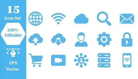Collection of cloud computing and network connection icons with computing Stock Illustration