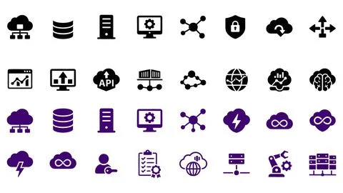 Collection of cloud computing and technology icons 스톡 일러스트