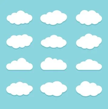 Collection of cloud icons. Isolated on light blue background. Stock Illustration