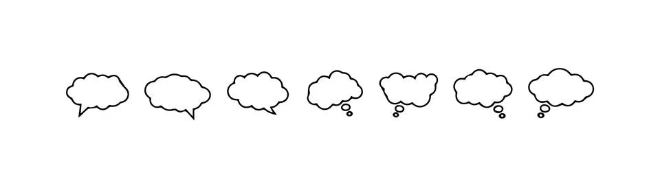 Collection of Cloud-Shaped Speech and Thought Bubbles. Vector icon. Stock Illustration