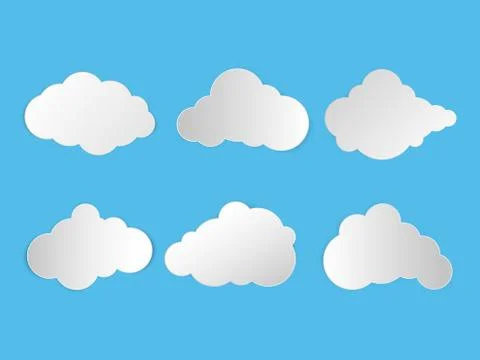 Collection of cloud, Speech Bubble, White blank hanging. paper art design. Stock Illustration