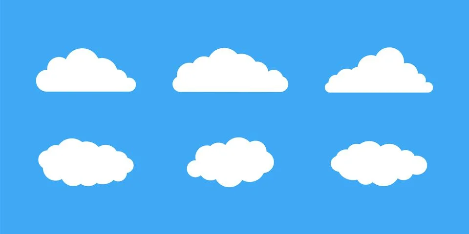 Collection of clouds . Vector icon on blue background. Sky illustraton. Cloud Stock Illustration