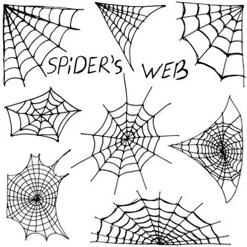 Collection of Cobweb isolated on black. Spiderweb for Halloween design. Illustrazione stock
