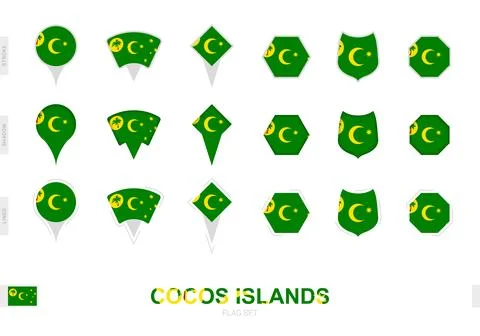 Collection of the Cocos Islands flag in different shapes and with three dif.. Иллюстрация